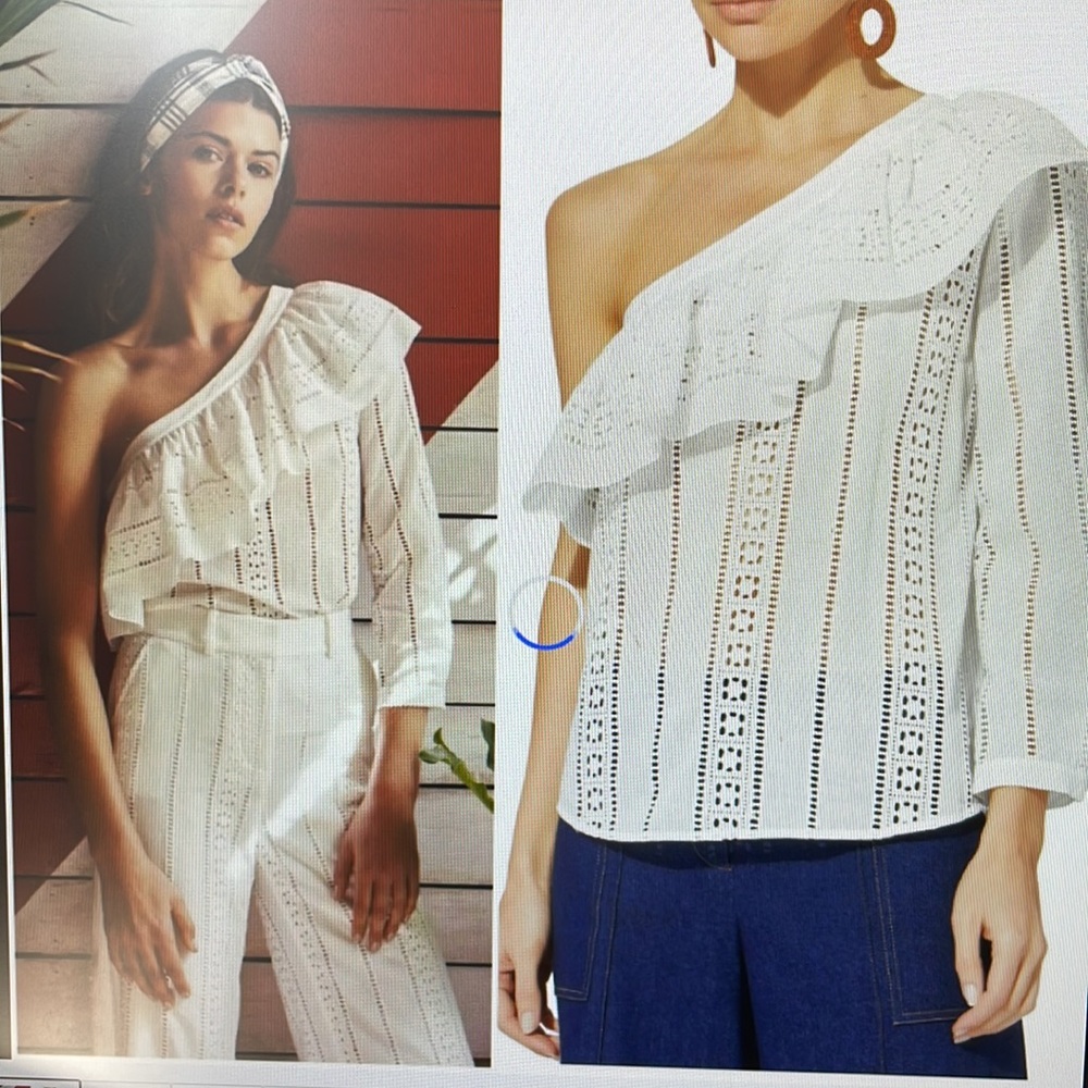 Veronica Beard. Bohemian lace one shoulder top. Size 4. White.